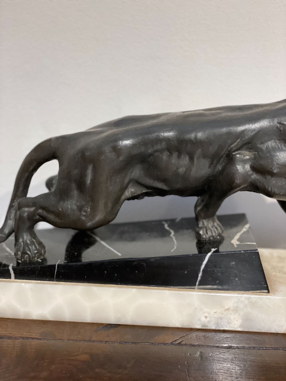 Art Deco spelter lion on marble base  View III