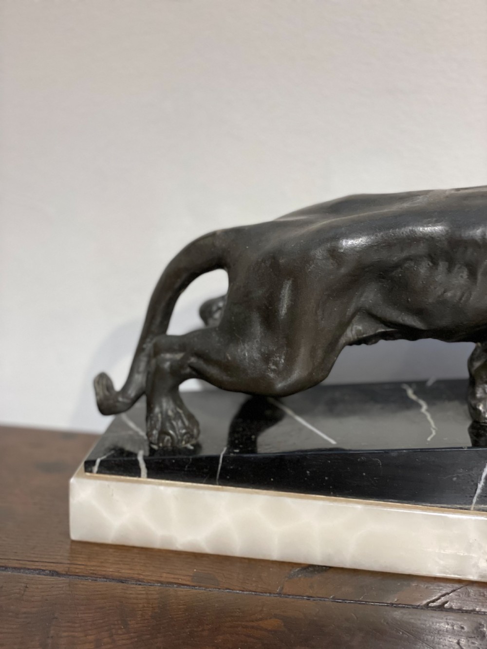 Art Deco spelter lion on marble base  View IV