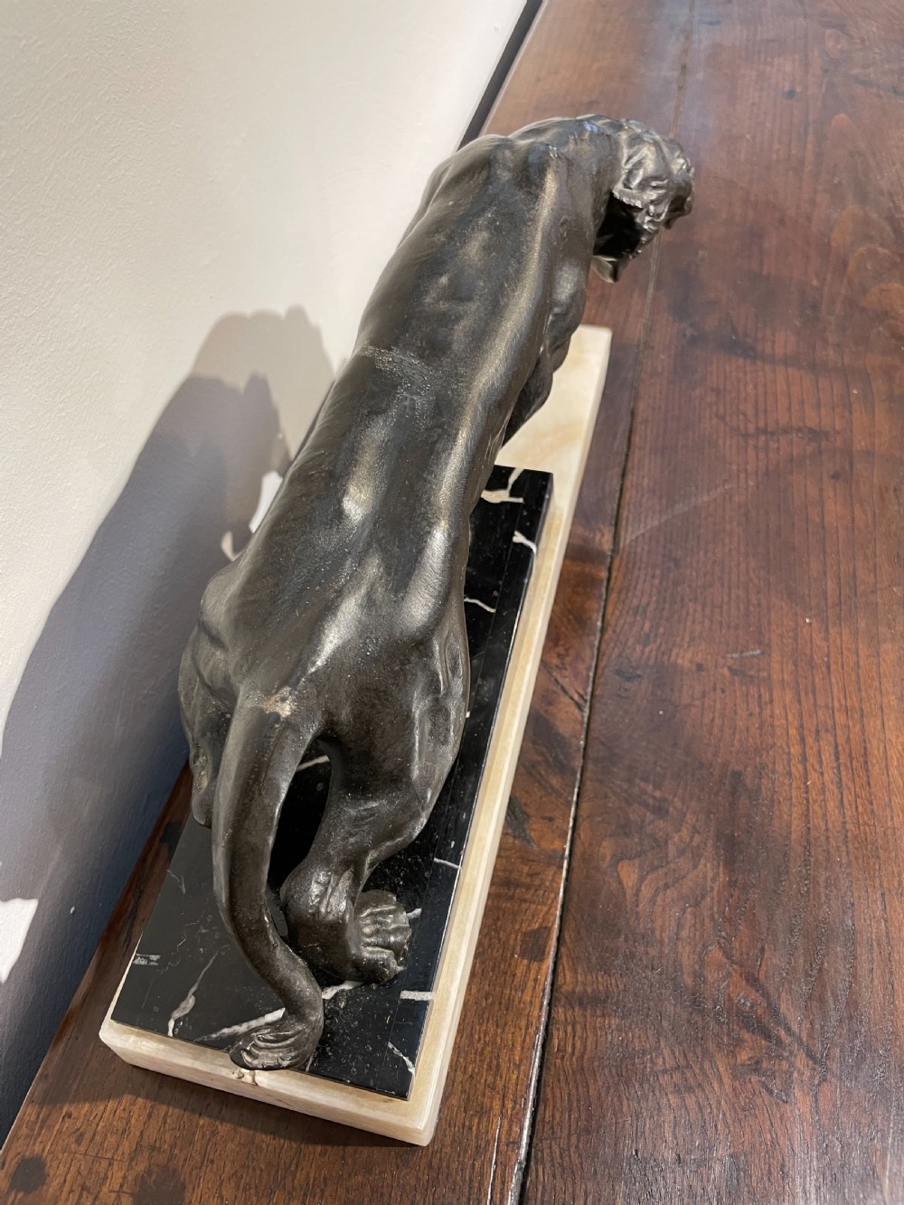 Art Deco spelter lion on marble base  View V
