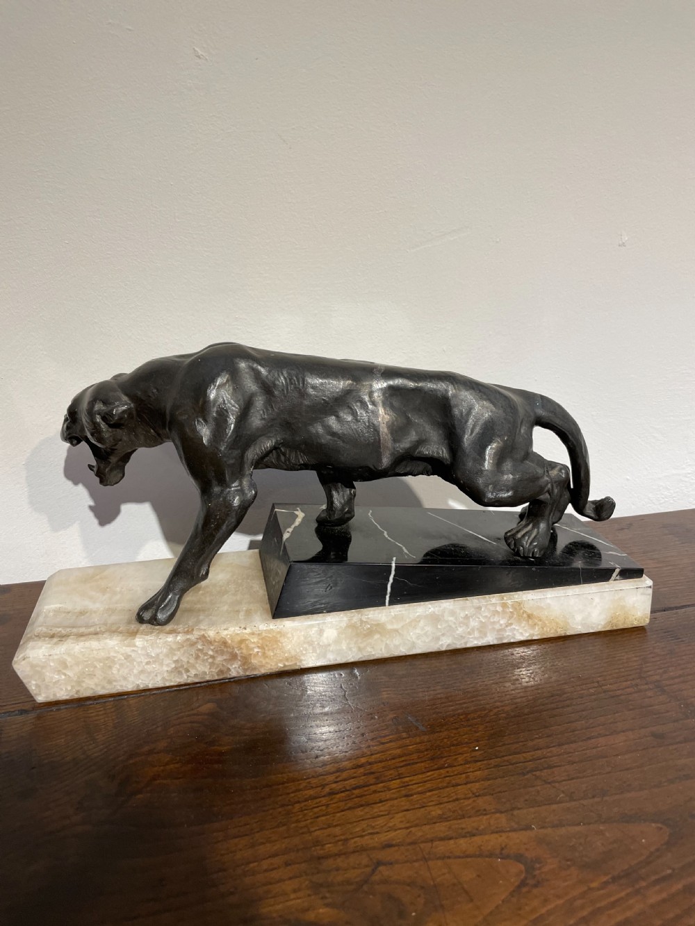 Art Deco spelter lion on marble base  View VI