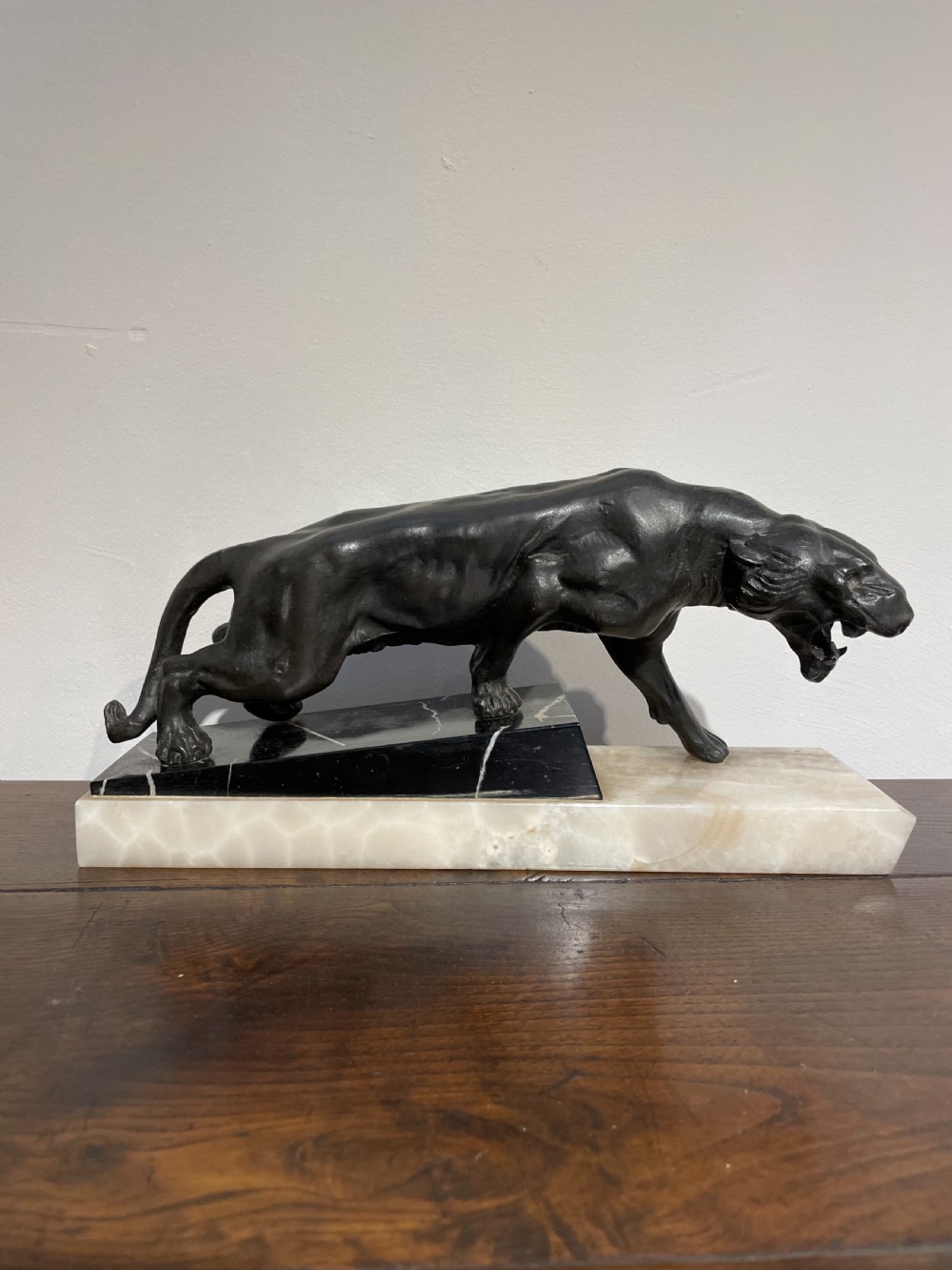 Art Deco spelter lion on marble base  View VIII