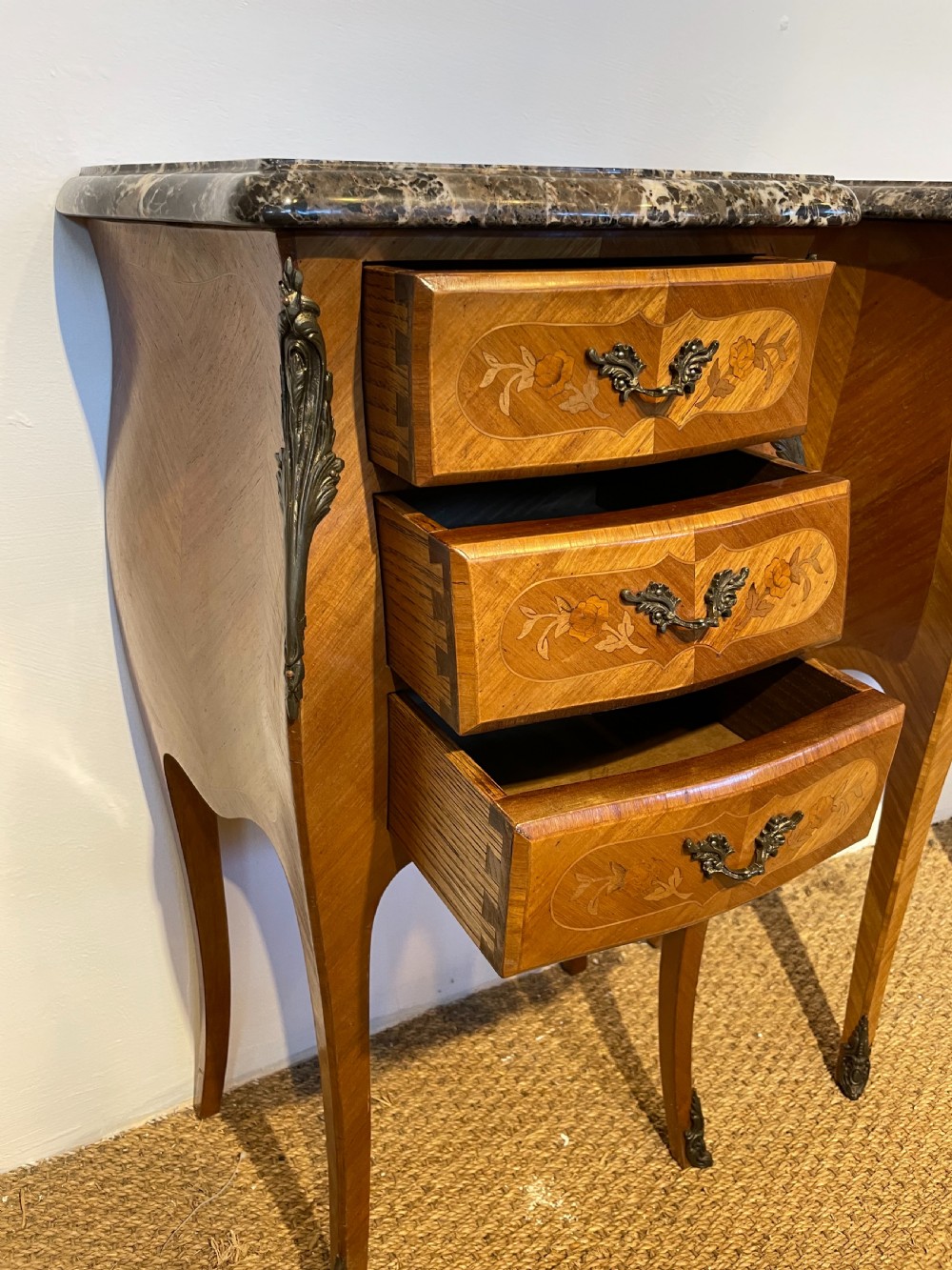 Pair of king wood inlaid bedside cabinets  View III