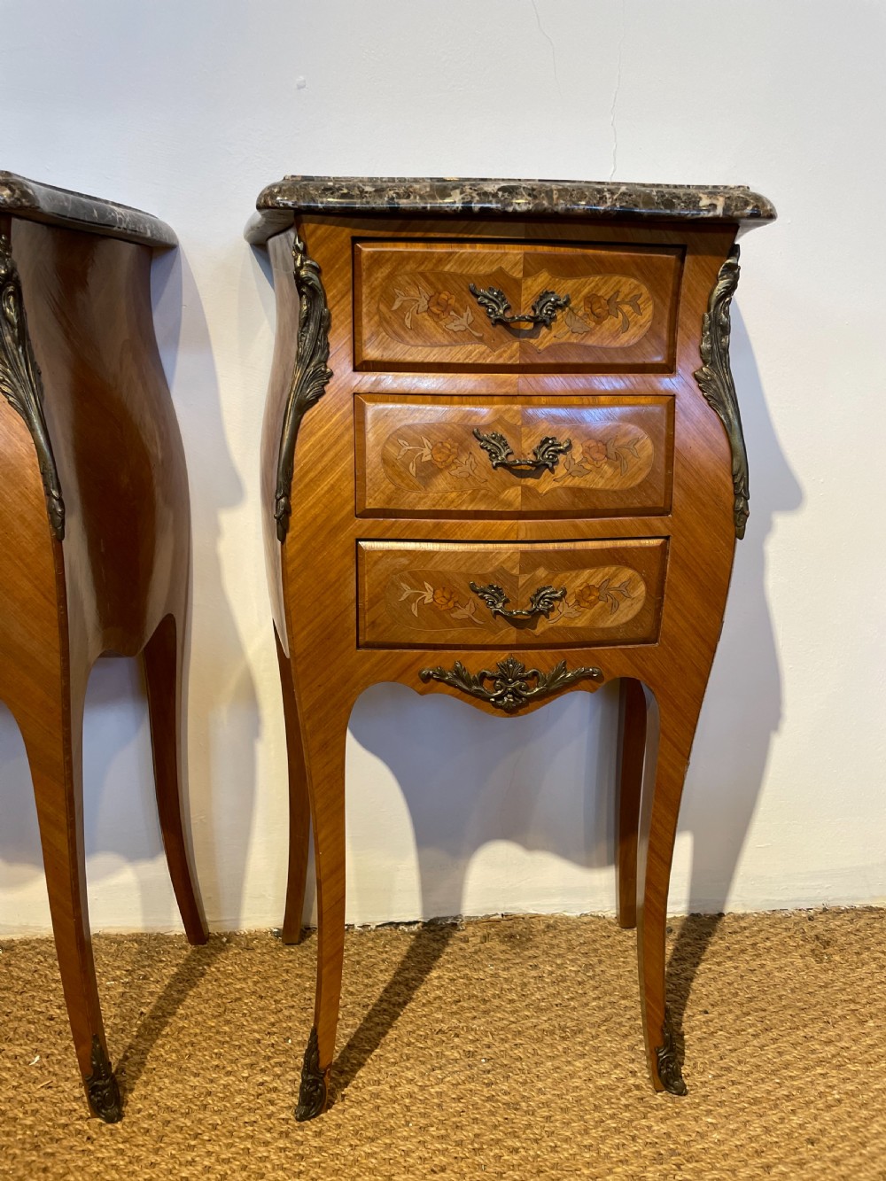 Pair of king wood inlaid bedside cabinets  View IV