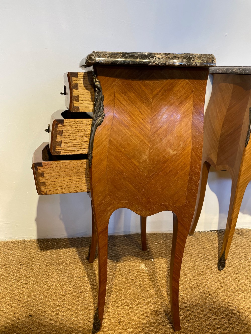 Pair of king wood inlaid bedside cabinets  View V