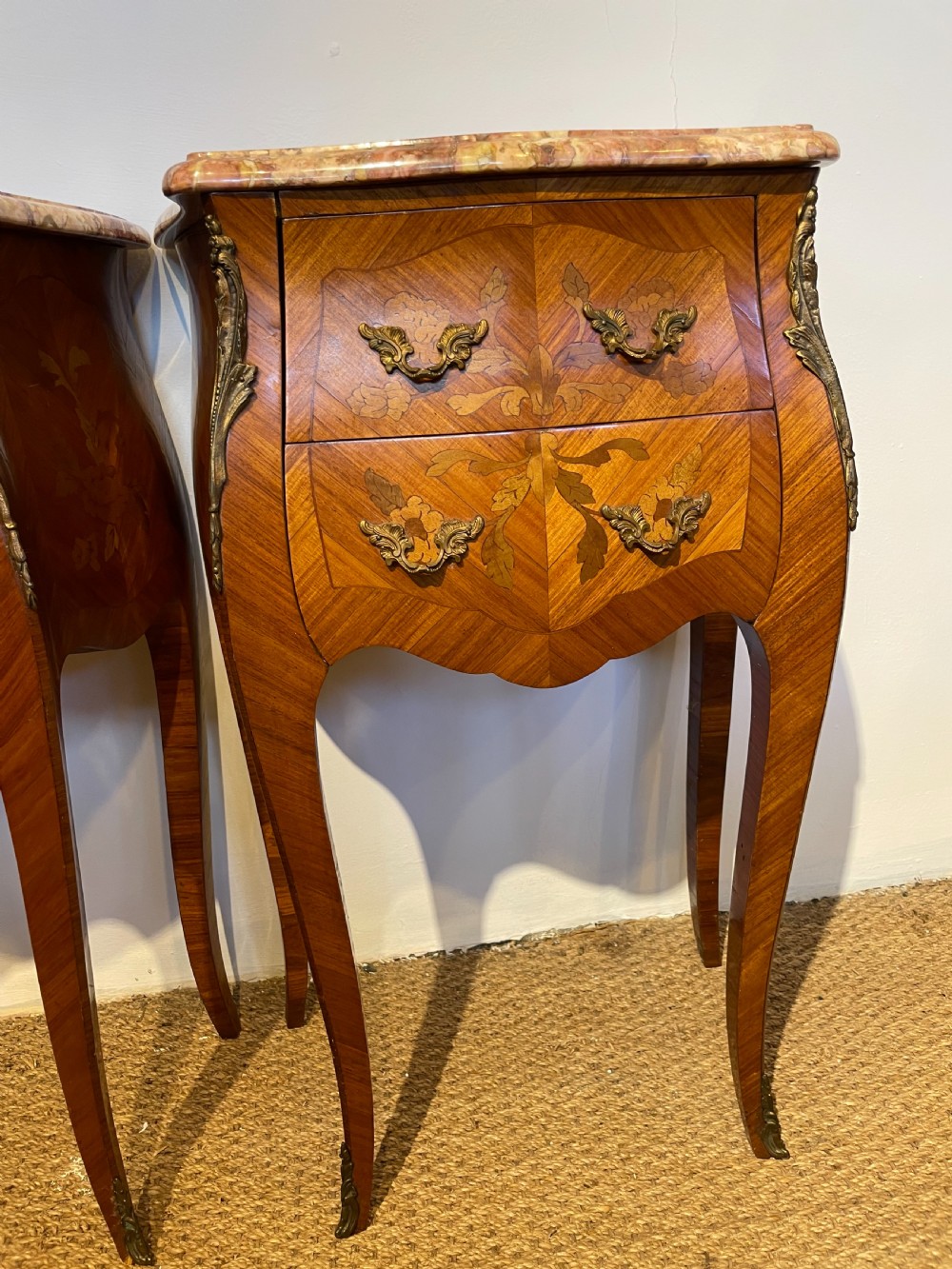Pair of marble topped bedside cabinets  View III