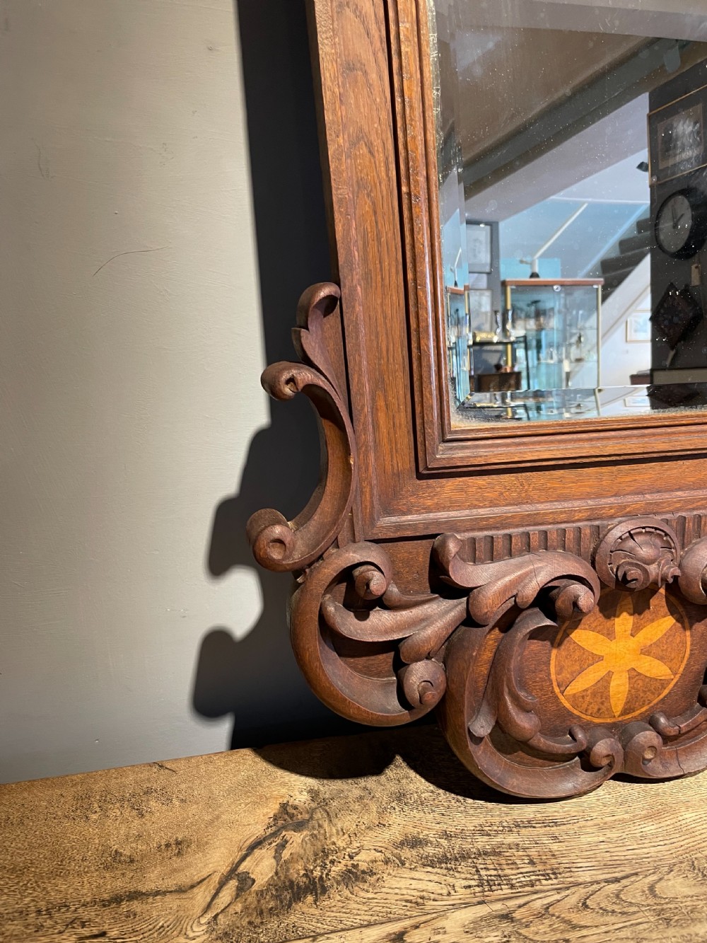 Carved oak mirror  View II