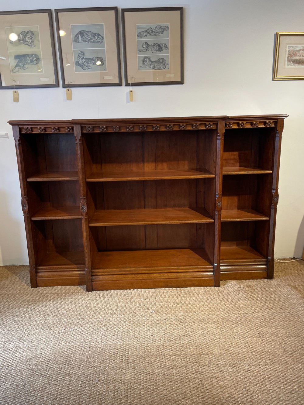 Victorian gothic style open bookcase 