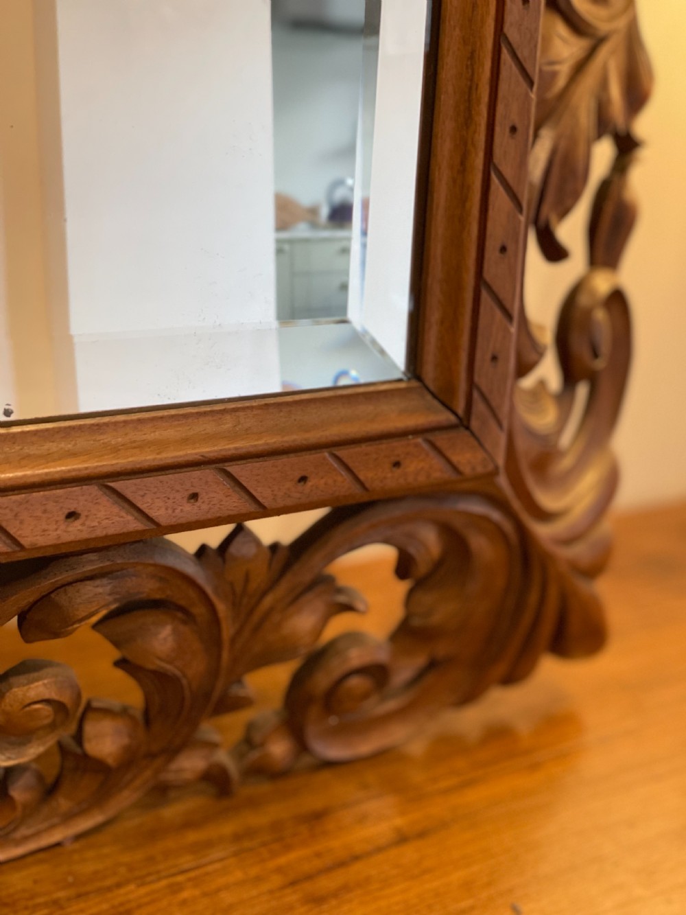 Carved walnut mirror View IV