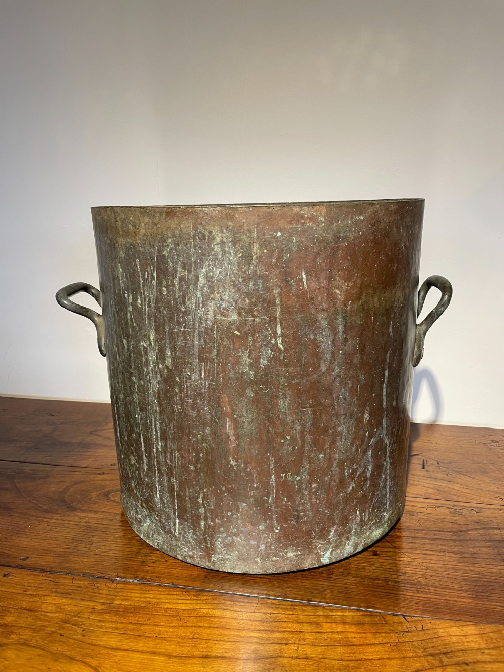 Large antique copper pot , log bin 