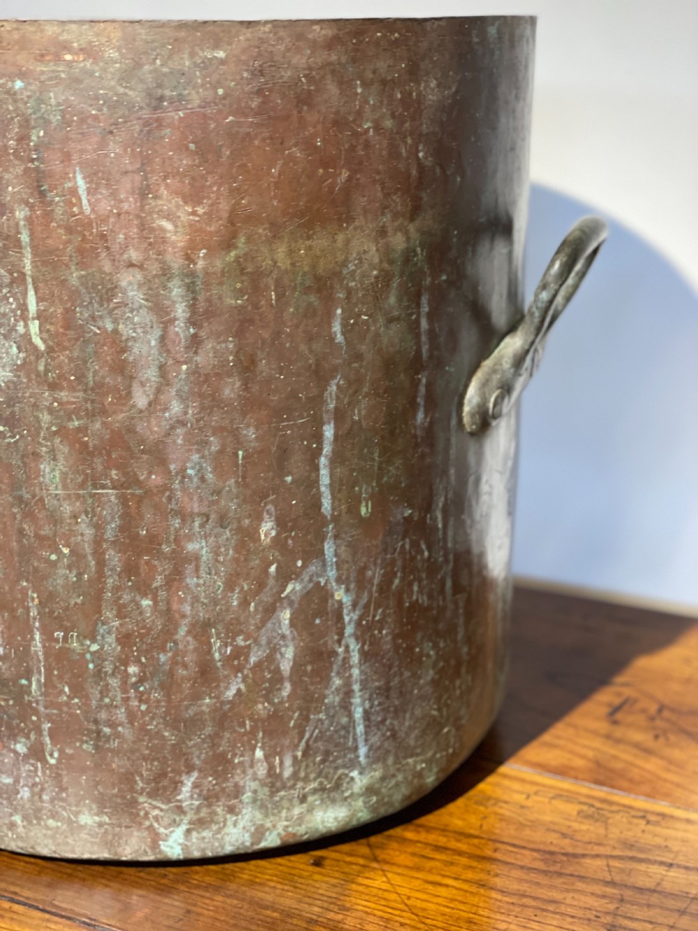 Large antique copper pot , log bin  View II