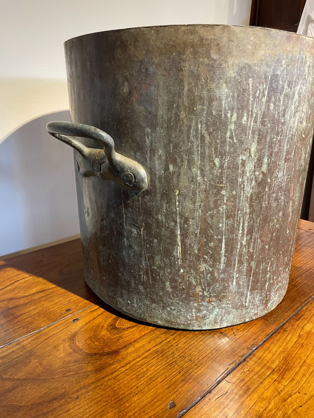 Large antique copper pot , log bin  View V