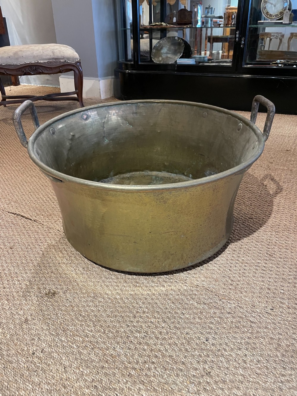 Large antique brass pot / log bin 