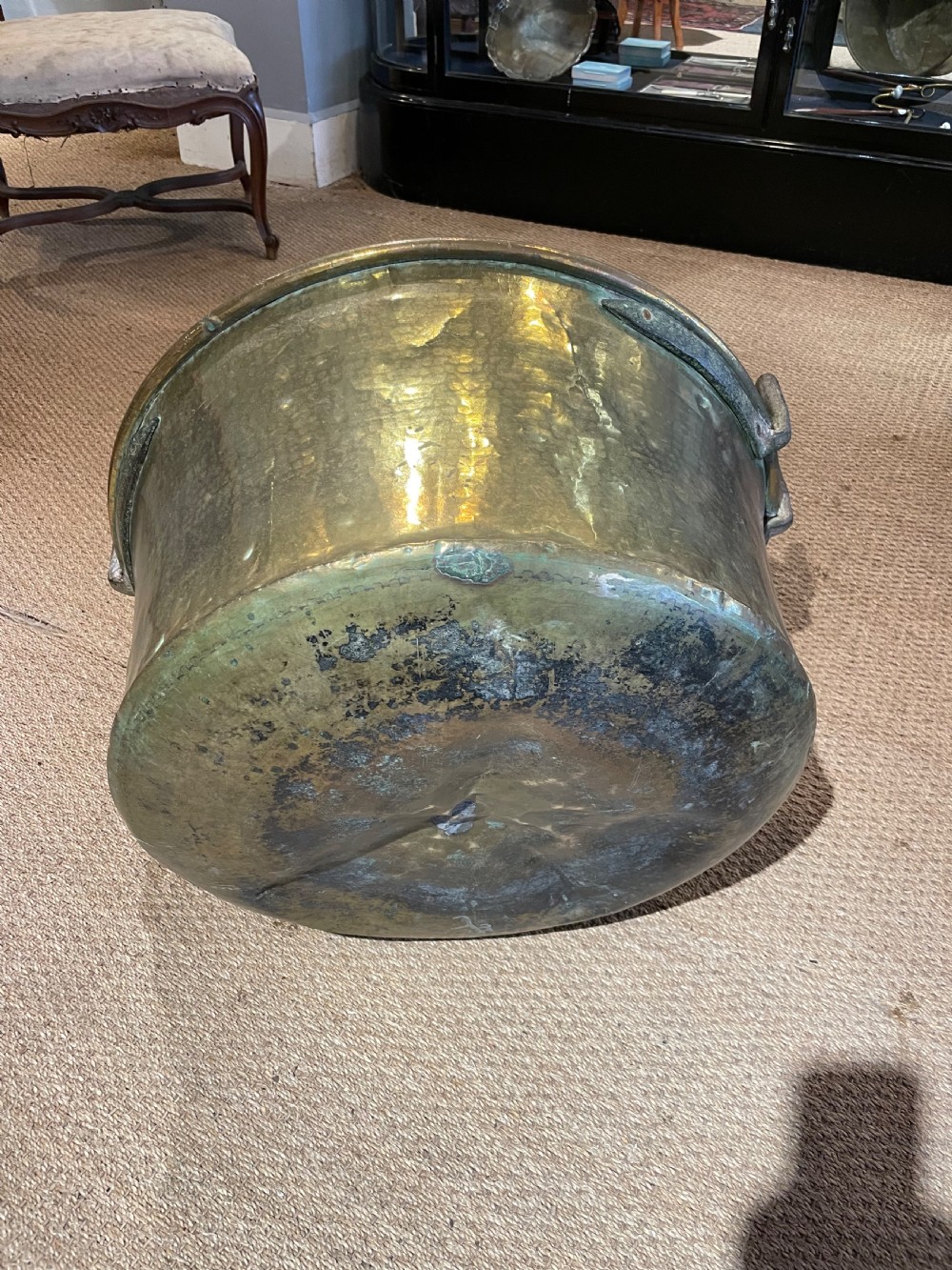 Large antique brass pot / log bin  View III