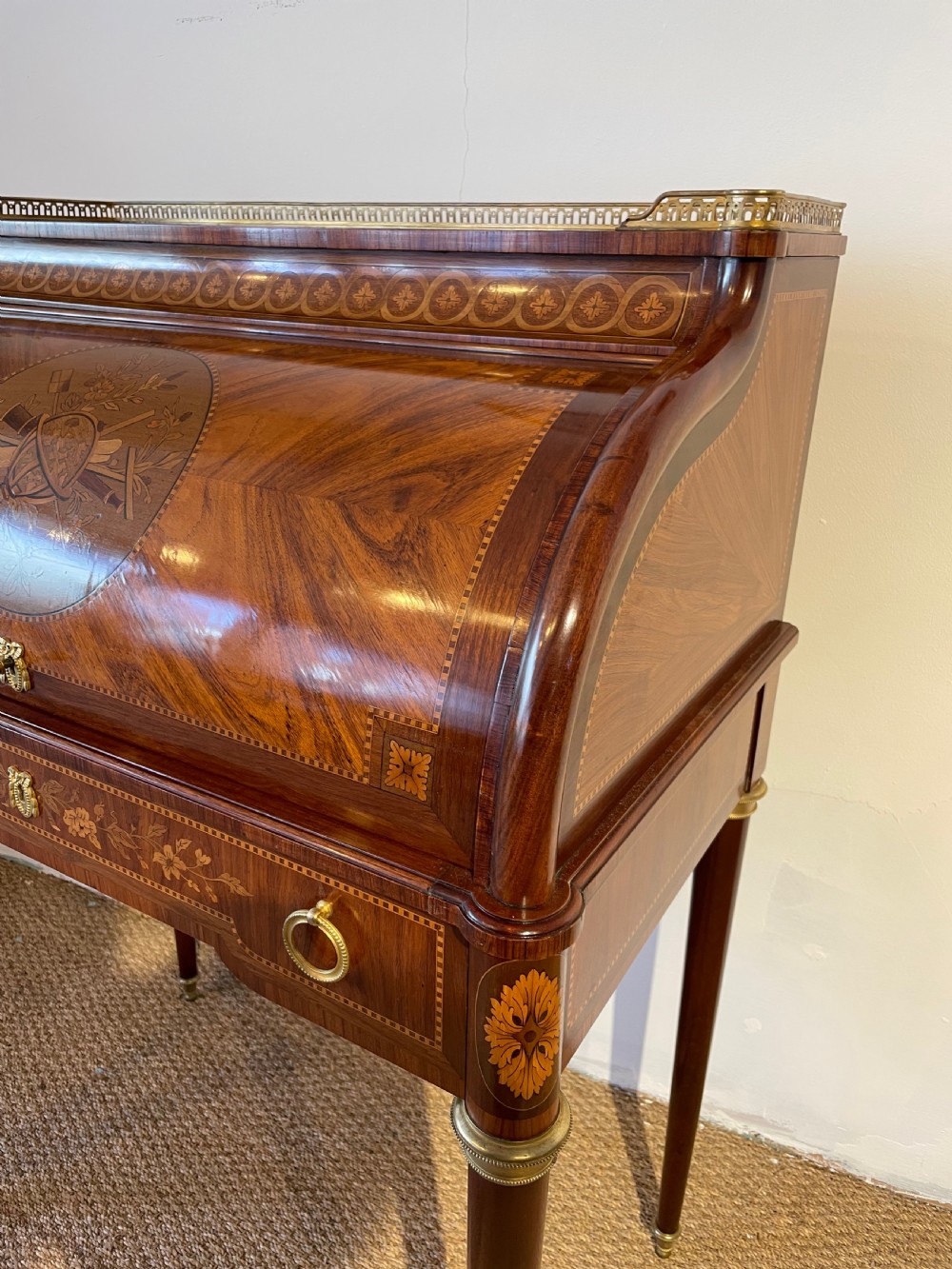 French inlaid cylinder desk  View II