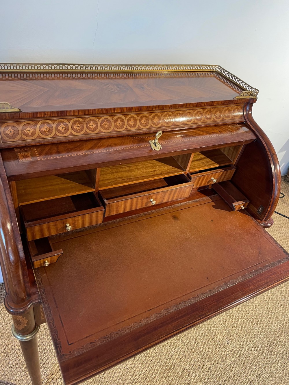 French inlaid cylinder desk  View V