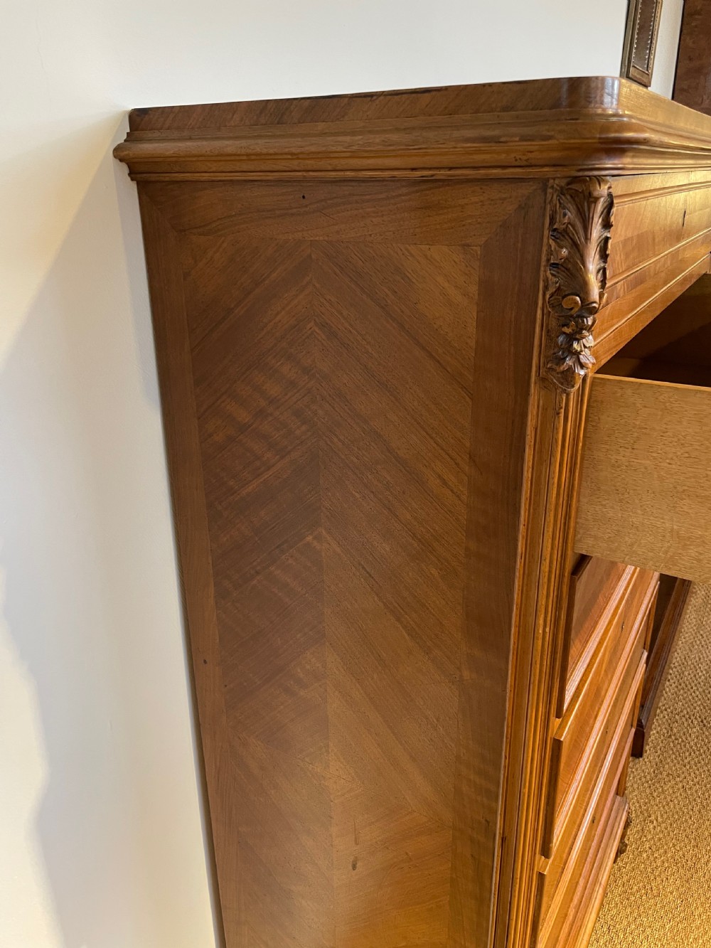 Tall narrow walnut chest of drawers  View III