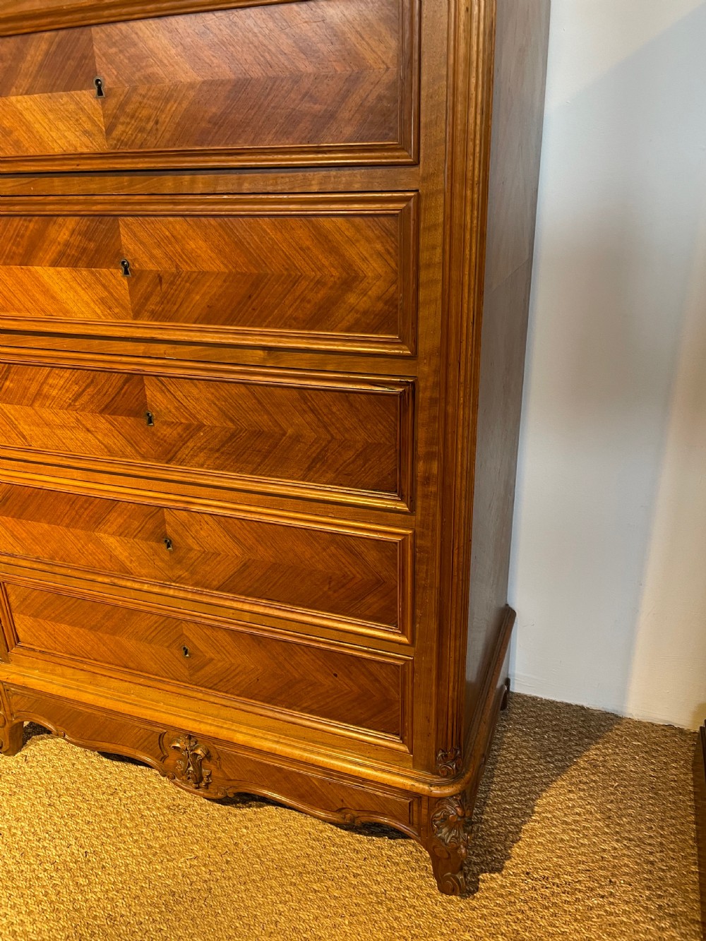 Tall narrow walnut chest of drawers  View V