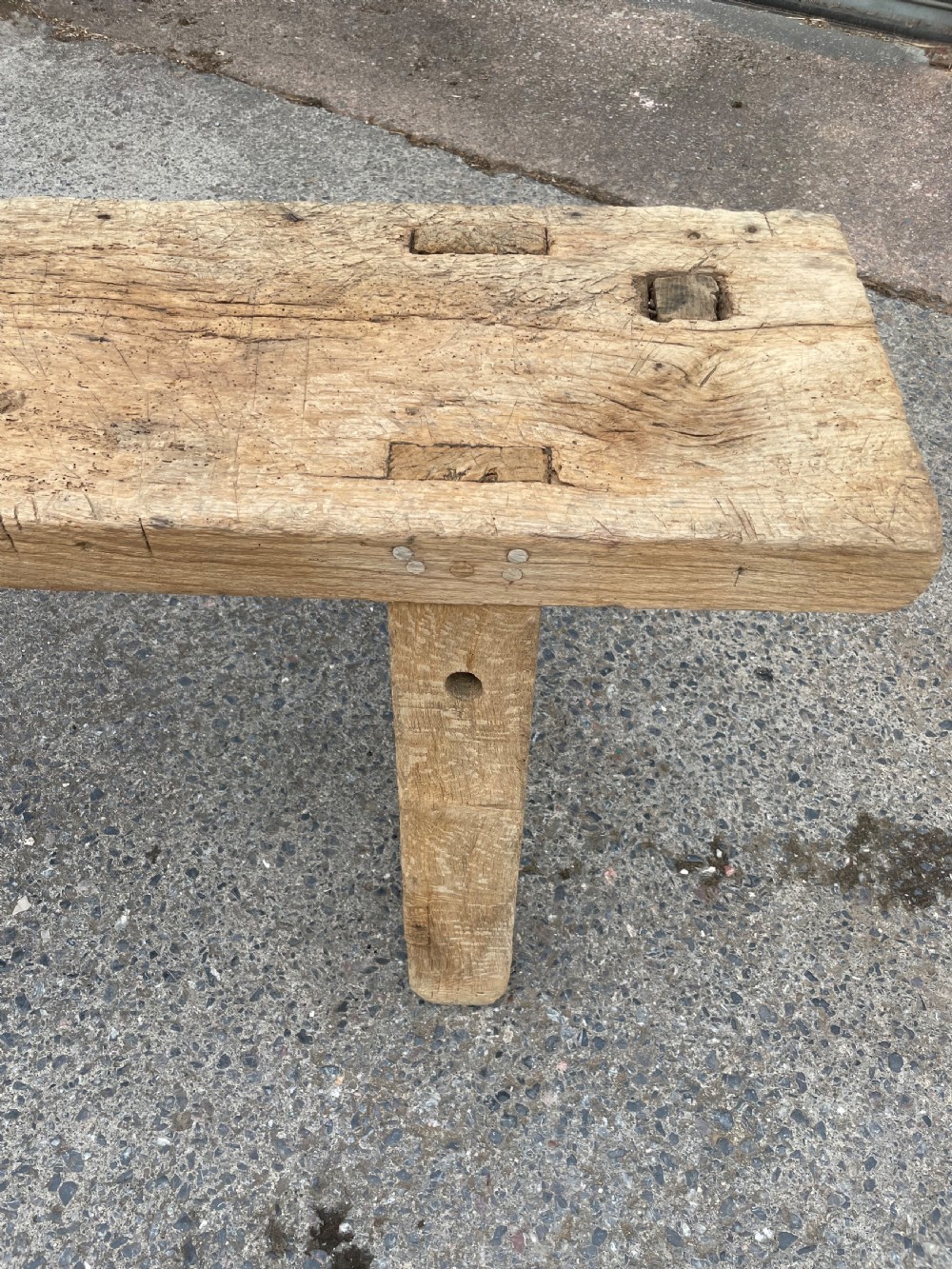 Rustic scrubbed oak console table  View II