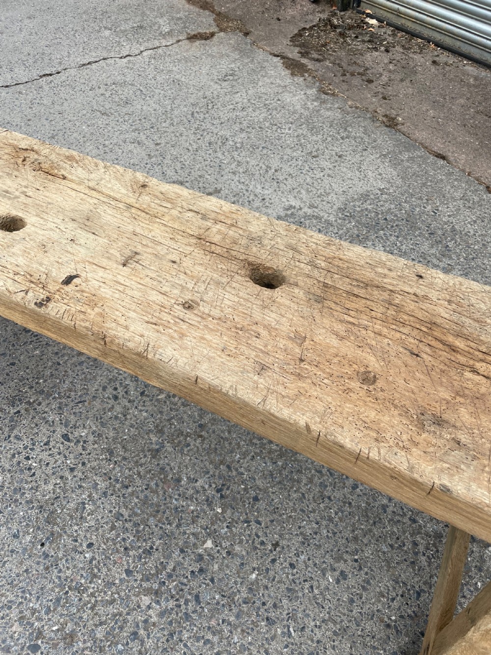 Rustic scrubbed oak console table  View III