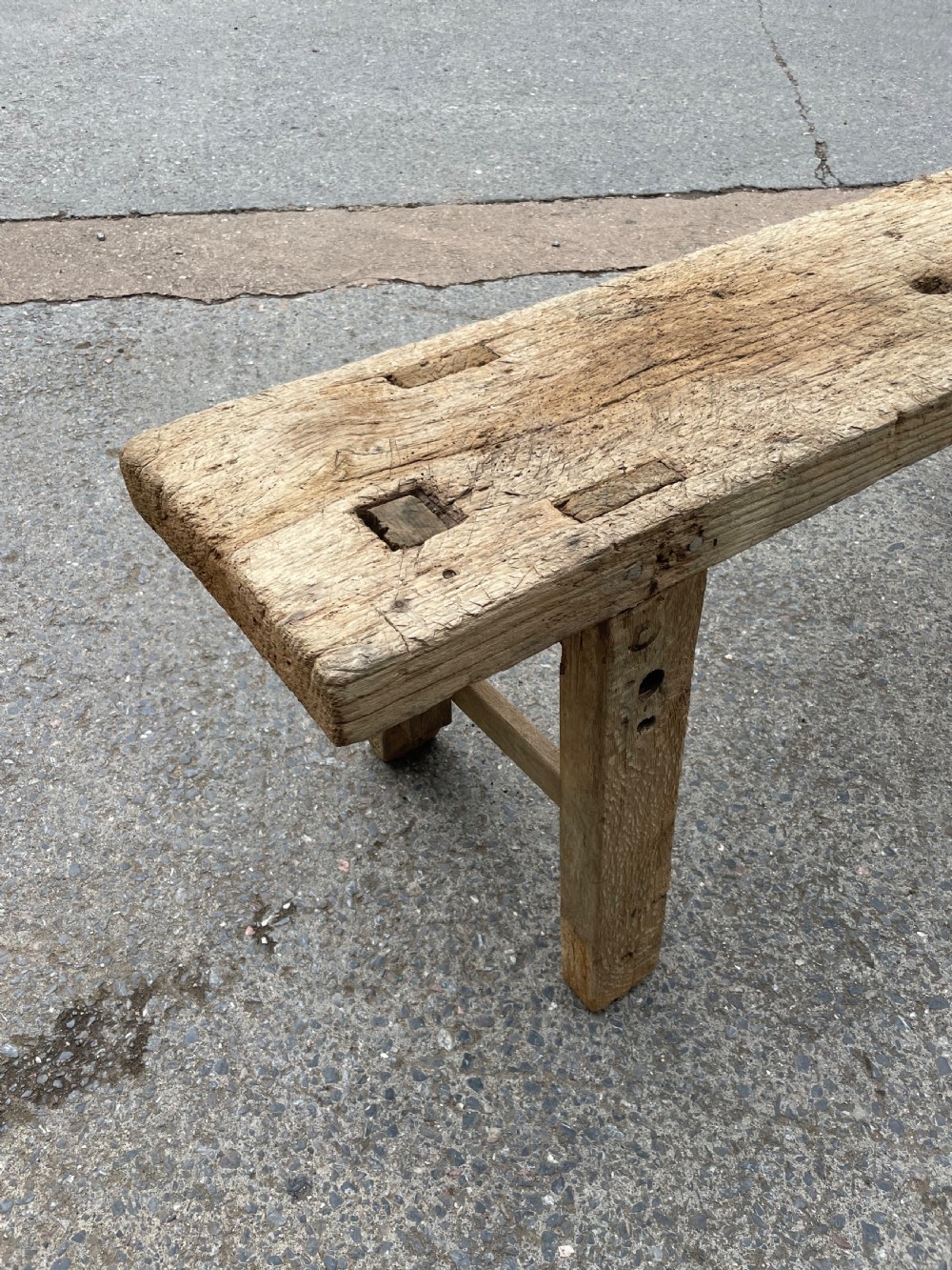 Rustic scrubbed oak console table  View VI
