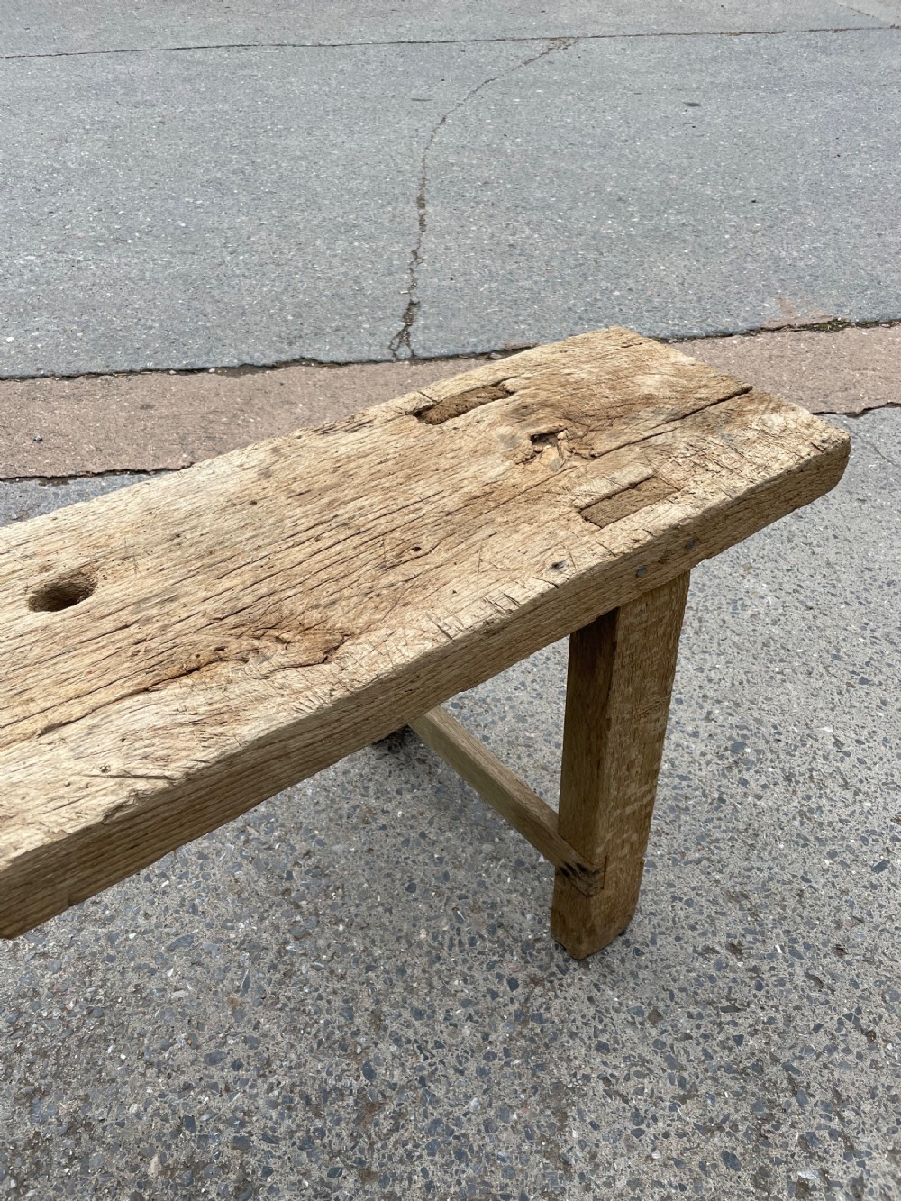 Rustic scrubbed oak console table  View VII