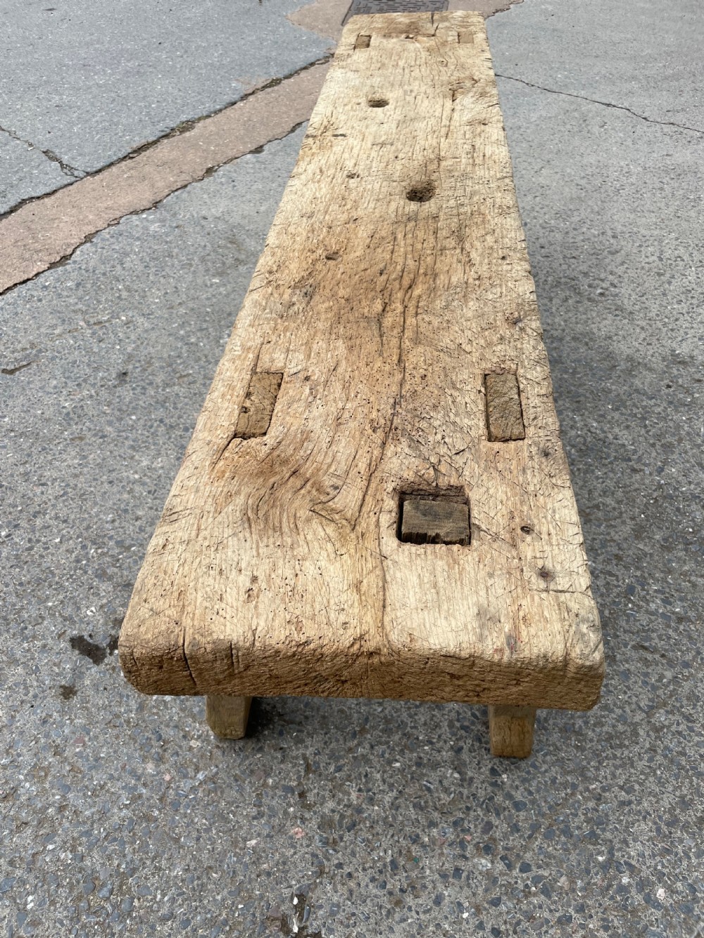 Rustic scrubbed oak console table  View IX
