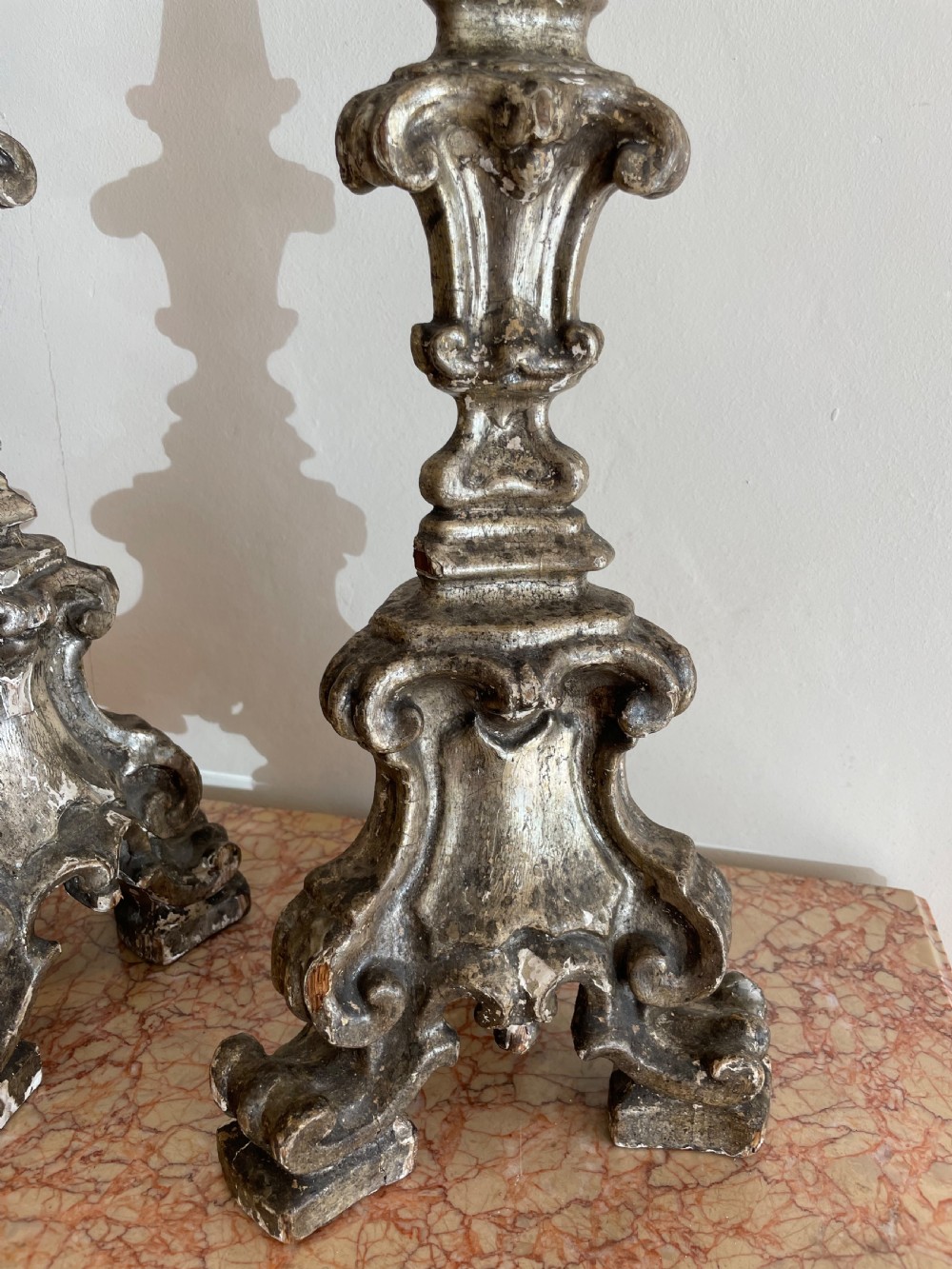 Pair of 19th century silvered altar sticks  View II