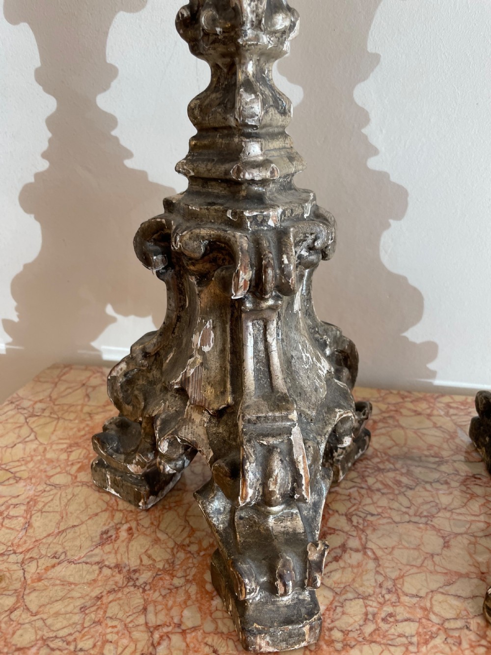 Pair of 19th century silvered altar sticks  View III