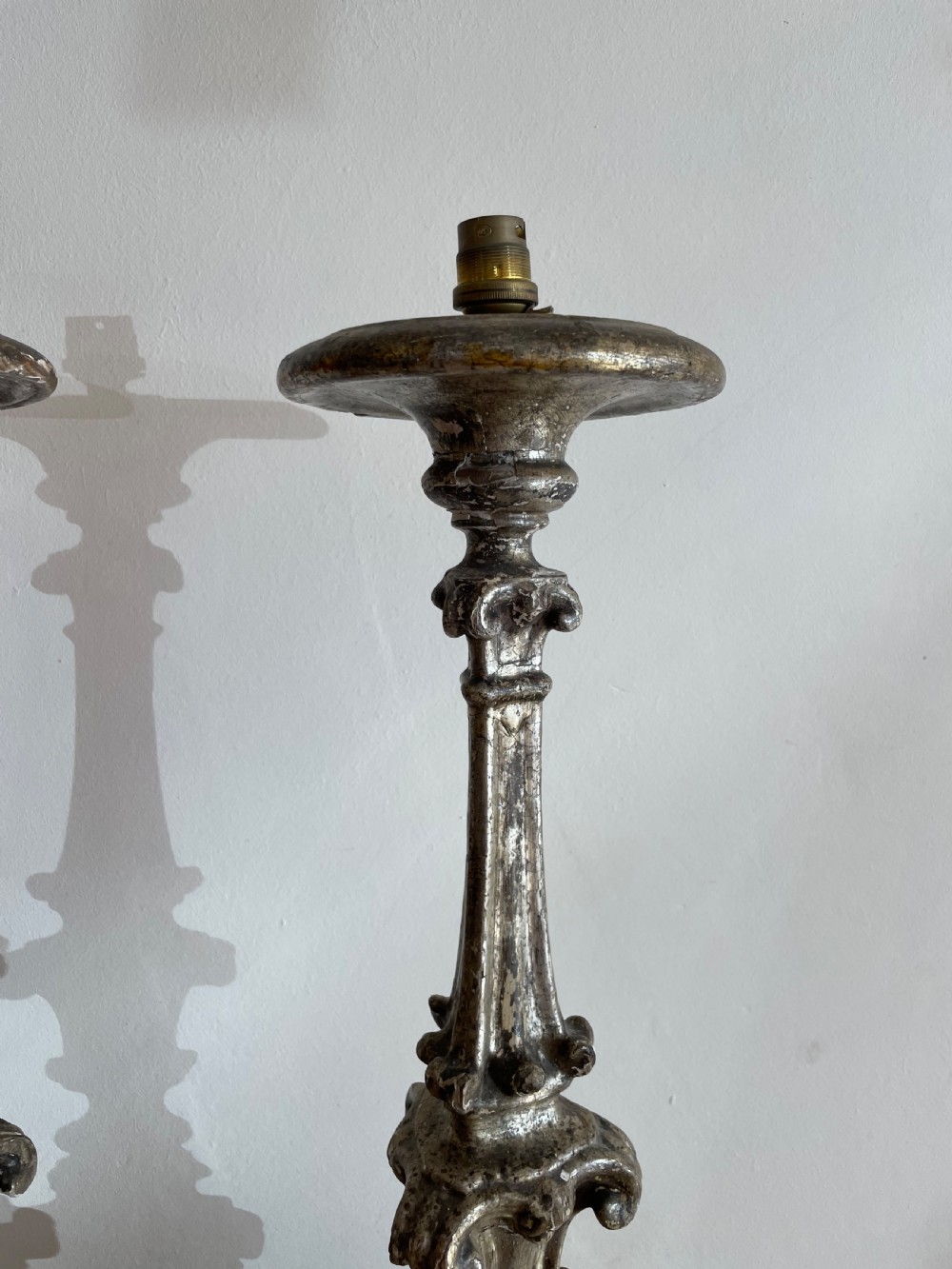 Pair of 19th century silvered altar sticks  View VI