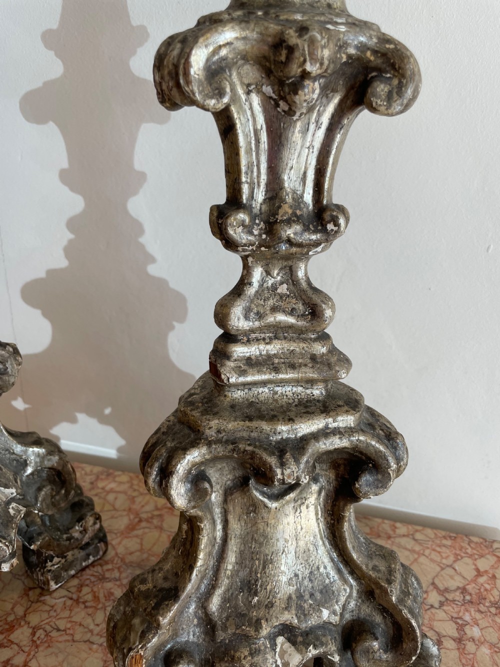 Pair of 19th century silvered altar sticks  View VII