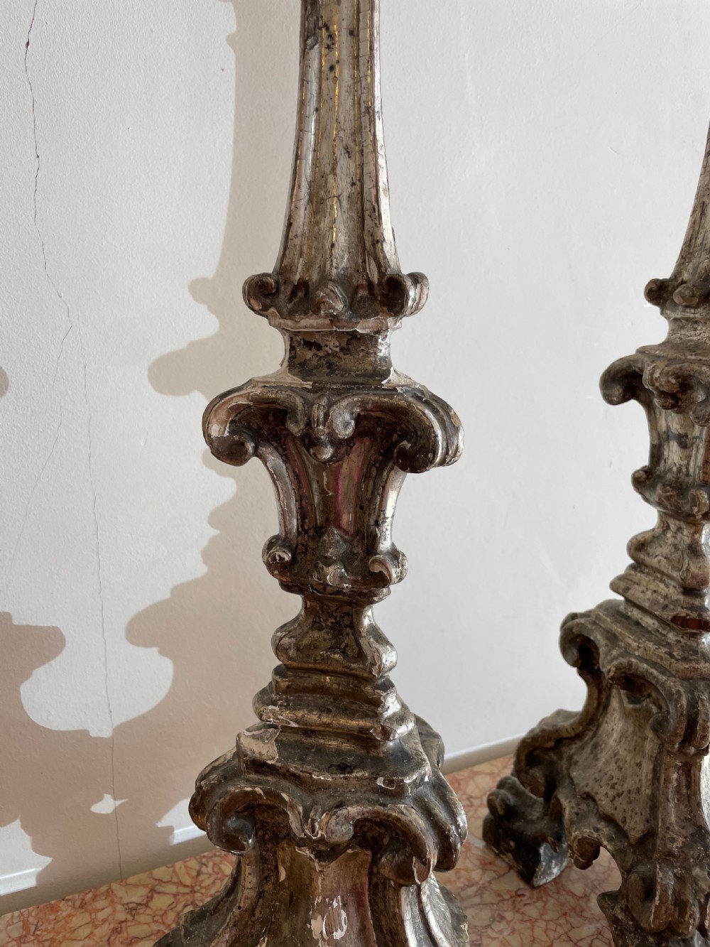 Pair of 19th century silvered altar sticks  View XI