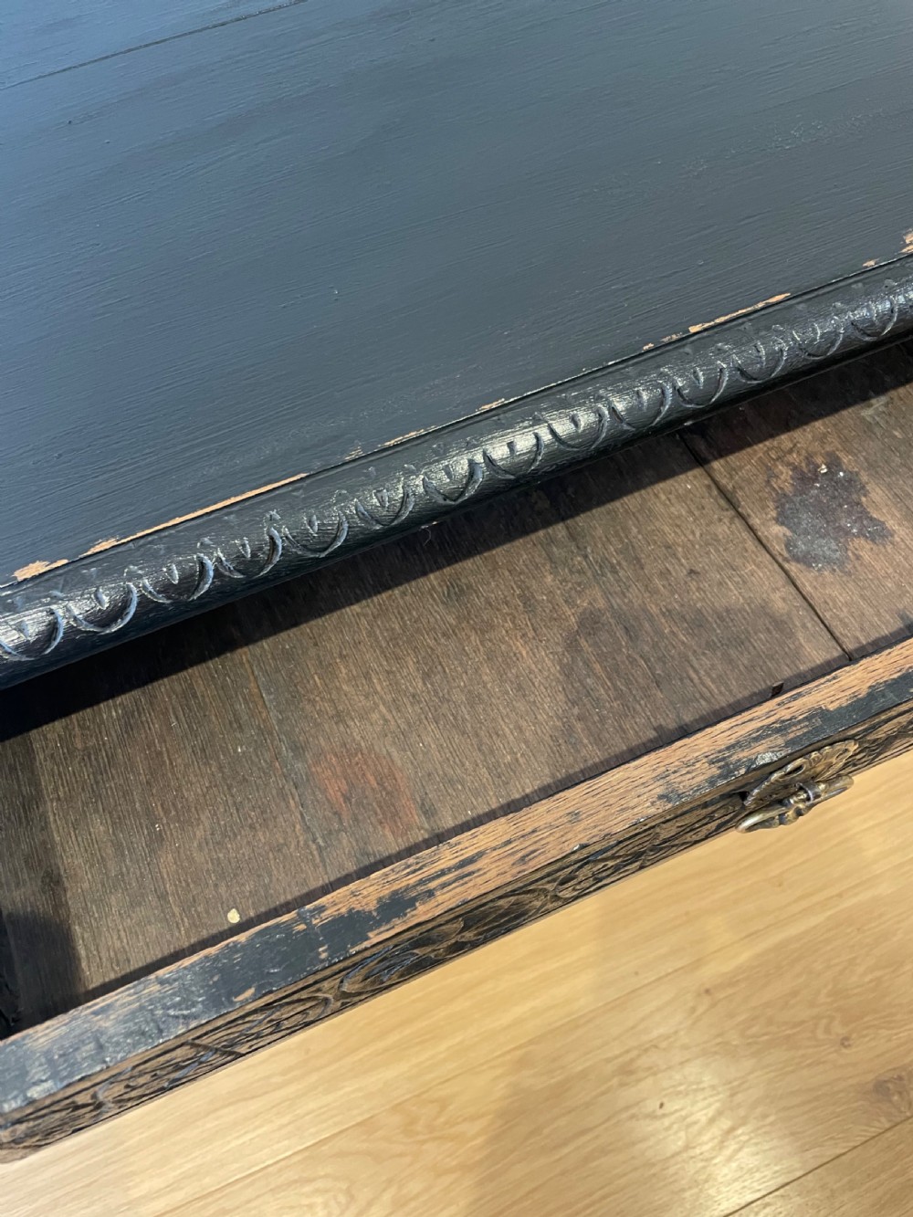 18th century painted oak side table  View V