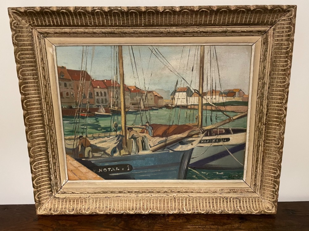 Oil painting of a harbour scene 
