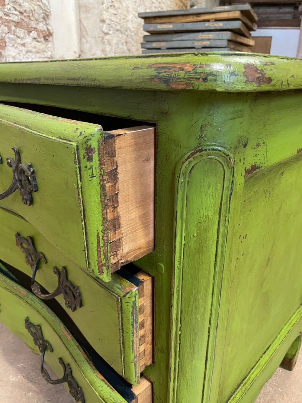 Painted serpentine fronted commode  View XIII