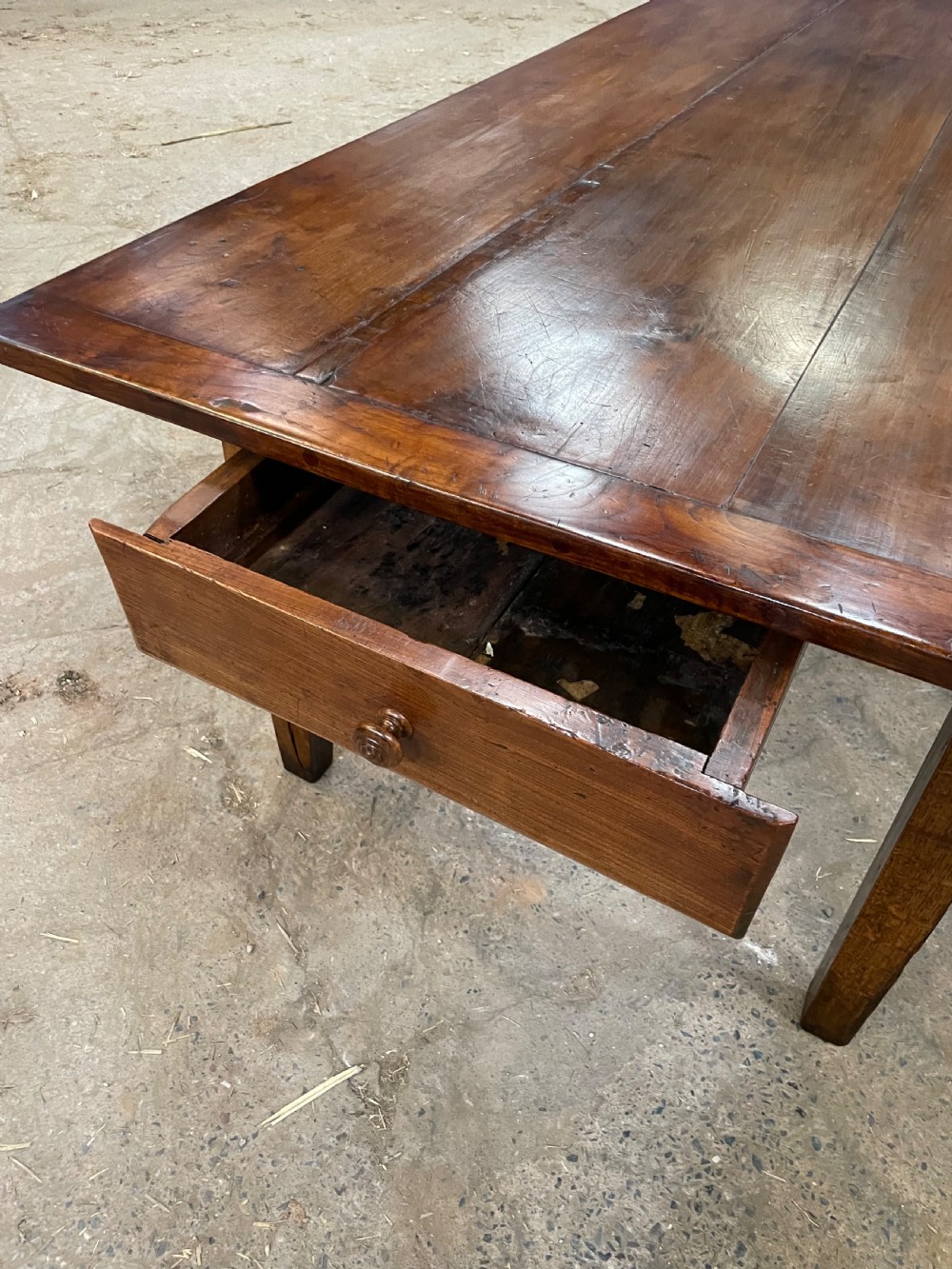 Long and wide antique cherrywood farmhouse table  View III