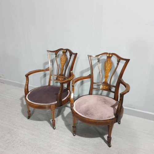 Lovely Pair Inlaid Mahogany Tub Chairs