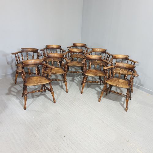 Set 10 English Elm Smokers Bow Dining Chairs