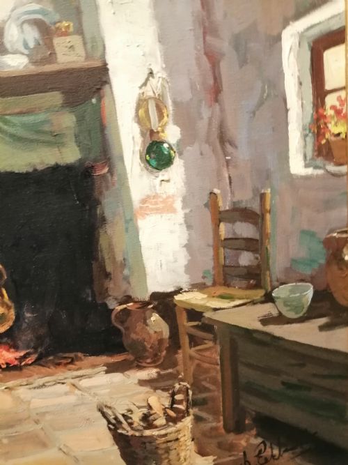 AN INTERESTING OIL ON CANVAS OF A DUTCH COUNTRY KITCHEN - ADDITIONAL PHOTO 5