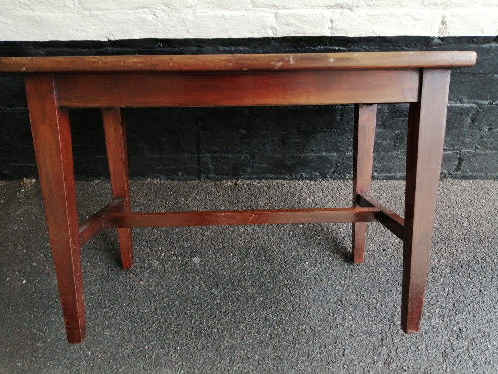 An Edwardian mahogany luggage rack featuring a slatted timber top, four square tapered legs, and lower side stretchers. View III