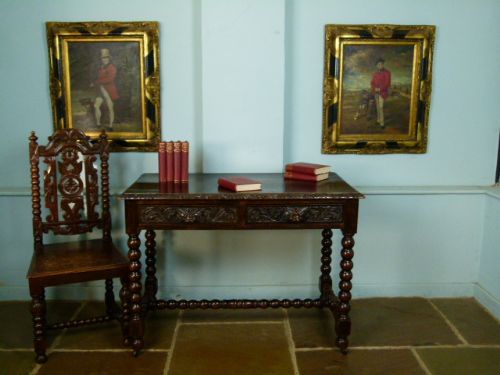 fig 1. Charming Victorian Carved Oak Side Table/Desk