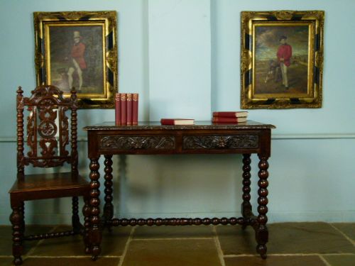 fig 2. Charming Victorian Carved Oak Side Table/Desk