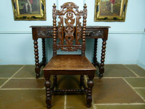 Charming Victorian Carved Oak Hall Chair
