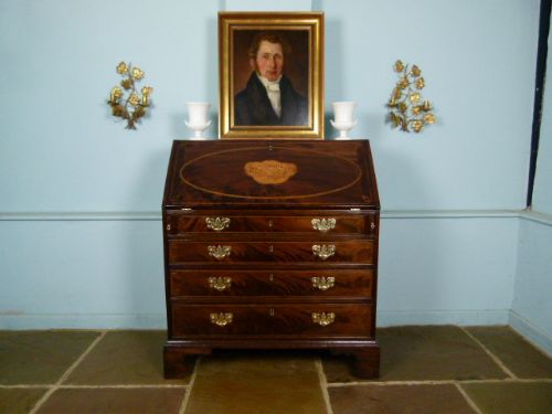 Superb Georgian Flame Mahogany Inlaid Bureau 
