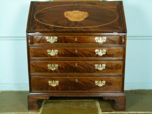 fig 1. Superb Georgian Flame Mahogany Inlaid Bureau 
 