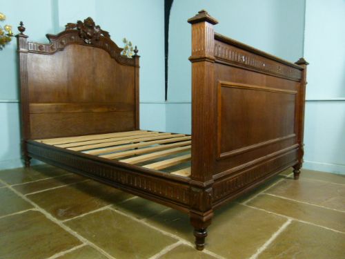 Charming French Carved Oak Double Bed