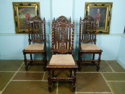 fig 1. Charming Victorian Set Of Four Carved Oak Dining Chairs