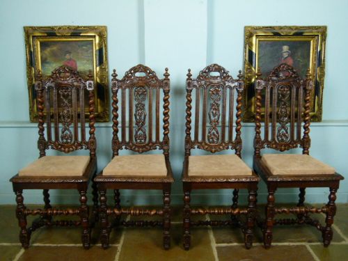 fig 2. Charming Victorian Set Of Four Carved Oak Dining Chairs