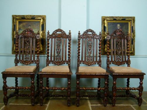fig 3. Charming Victorian Set Of Four Carved Oak Dining Chairs