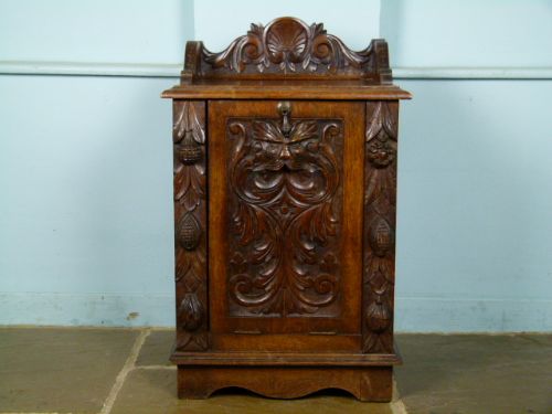 fig 1. Charming Victorian Elaborately Carved Oak Perdonium Cabinet Or Side Table
 