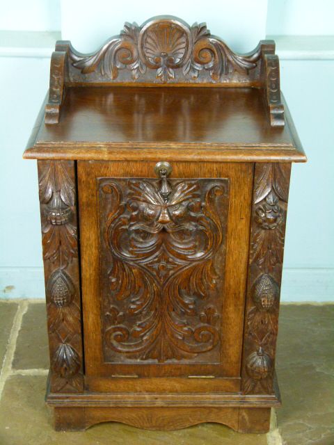 fig 2. Charming Victorian Elaborately Carved Oak Perdonium Cabinet Or Side Table
 